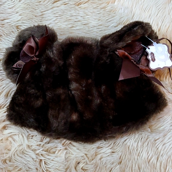Mud Pie Other - Mud Pie New Baby Girl Fuzzy Winter Fall Brown Bear Bow Hat 12 24 Month